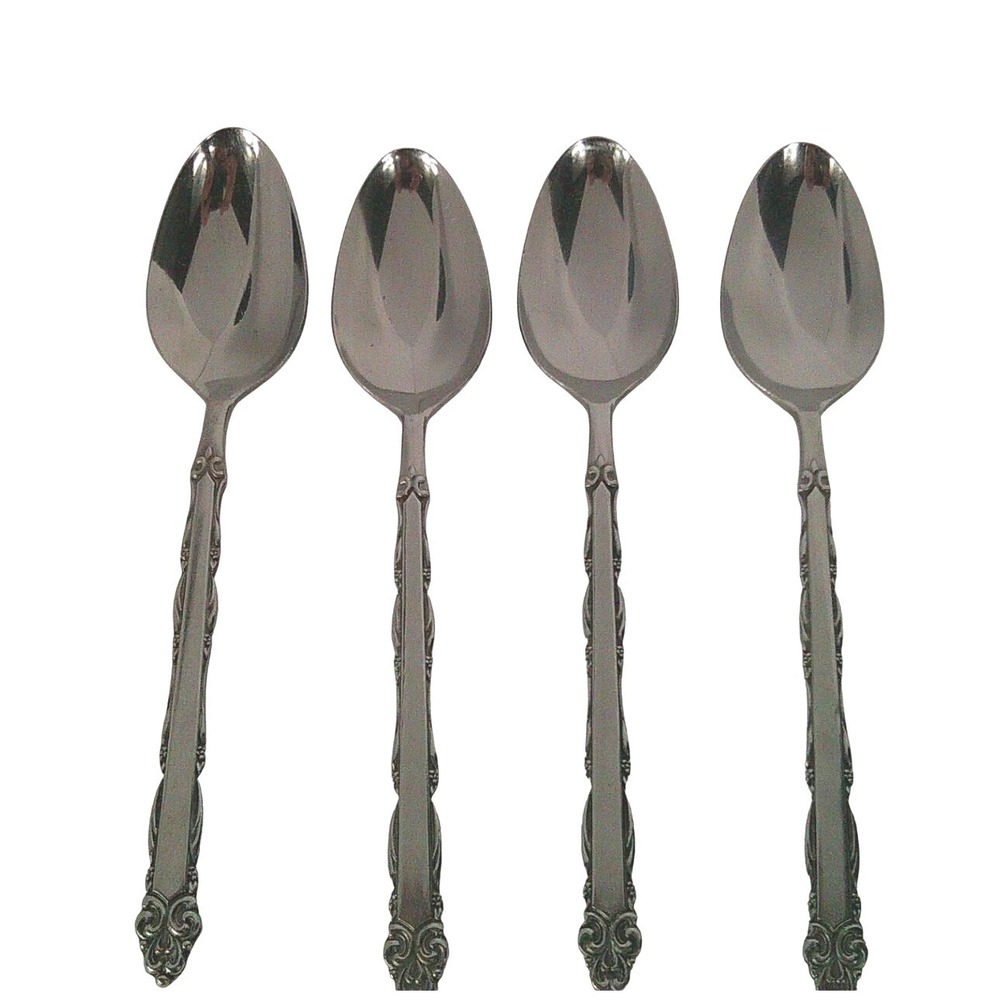 Set 4 EKCO Eterna Mary Ellen Spoons Japan Stainless Steel Vintage Flatware 6.25"
